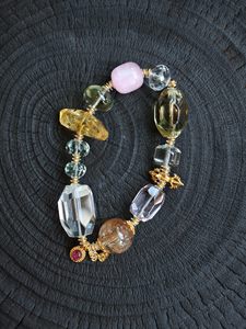 Natural Crystal Bead Bracelet Mixed Stone Bangle Handmade <b>Wire</b> Wrapped Jewelry Gift - Product Image 2