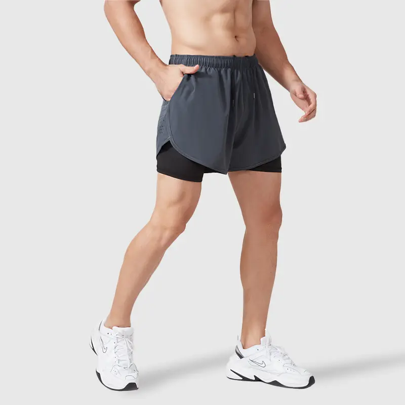 Мужские спортивные шорты C034, двухслойные быстросохнущие дышащие, антилегкие брюки для бега, шорты для фитнеса