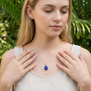 Collier pendentif en lapis-lazuli naturel de 18 pouces plaqué rhodium, argent sterling 925, bijoux en pierres précieuses faits à la main, OEM ODM - Product Image 3