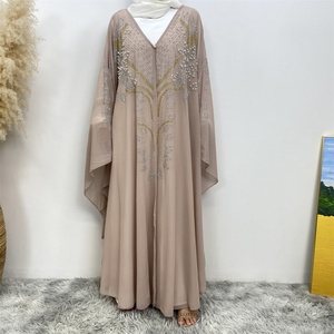 6743 #   Magnifique Nouvelle Abaya en Chiffon Ornée de Strass, Perles et Broderies, Manches Chauve-Souris à 2 Trous, Cardigan de Luxe pour Femme - Product Image 2