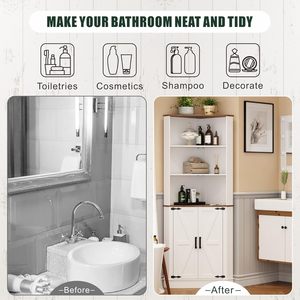 Mobile angolare stile rustico 2026 <span class=keywords><strong>con</strong></span> luce LED, armadietto alto da bagno <span class=keywords><strong>con</strong></span> 2 ante e 5 ripiani per <span class=keywords><strong>soggiorno</strong></span> o <span class=keywords><strong>cucina</strong></span> - Product Image 2