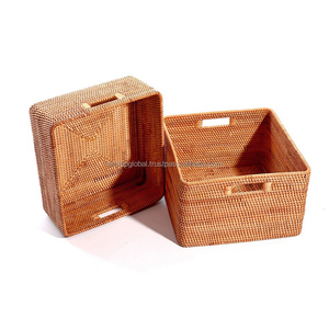 Cesta de Almacenamiento Rectangular Moderna y Ecológica, Tejida en Ratán Natural, con Asa, Apilable y Multifuncional para Uso Doméstico - Product Image 3