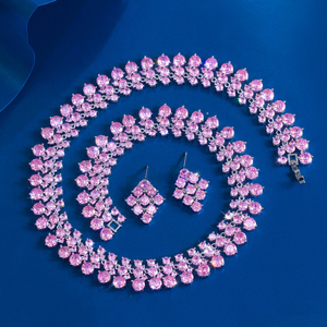 Super lujoso redondo <span class=keywords><strong>Cubic</strong></span> <span class=keywords><strong>Zirconia</strong></span> collar y pendientes compromiso boda romántico Rosa grueso gran conjunto de joyas para mujeres - Product Image 5