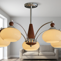 Lustre de salon de style Bauhaus chromé du milieu du siècle, conçu par des designers, en bois massif et verre persimmon, luminaire suspendu LED
