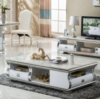 Table basse en marbre, salon, petit appartement moderne en acier inoxydable, meuble TV rétractable