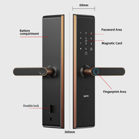 Serrure de porte intelligente biométrique Z16 Works Tuya Smart Home avec empreinte digitale, carte-clé, mot de passe temporaire sécurisé, connectivité Wi-Fi, Cloud, Acier/Verre