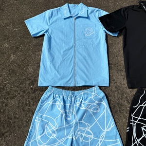 Ensemble deux pièces de vêtements de travail personnalisés avec logo, chemise zippée et short, survêtement décontracté d'été, ensemble short de travail en sergé - Product Image 2
