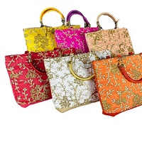 Indische Handgefertigte Seiden-Vintage-Stickerei Rechteckige Clutch-Tasche mit Perlen und Zwei Griffen für Hochzeit, Diwali, Eid, Party-Gastgeschenke