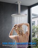Système de douche avec vanne d'équilibrage de pression, ensemble de robinetterie de douche à montage au plafond de 10 pouces, 2 douches pluie, douchette multifonction à bouton-poussoir