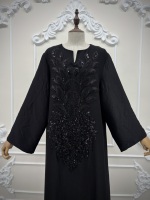 Hafizah Luxe Jalabiya Noire pour Femme, Kaftan, Robe Longue Musulmane, Abaya de Dubaï, Robe de Soirée Arabe, Ornée de Perles et de Paillettes Lourdes