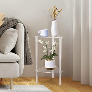 Tavolino triangolare in acrilico <span class=keywords><strong>trasparente</strong></span>, tavolino angolare per piccoli spazi, piccolo tavolino decorativo per soggiorno, camera da letto e balcone, E - Product Image 1