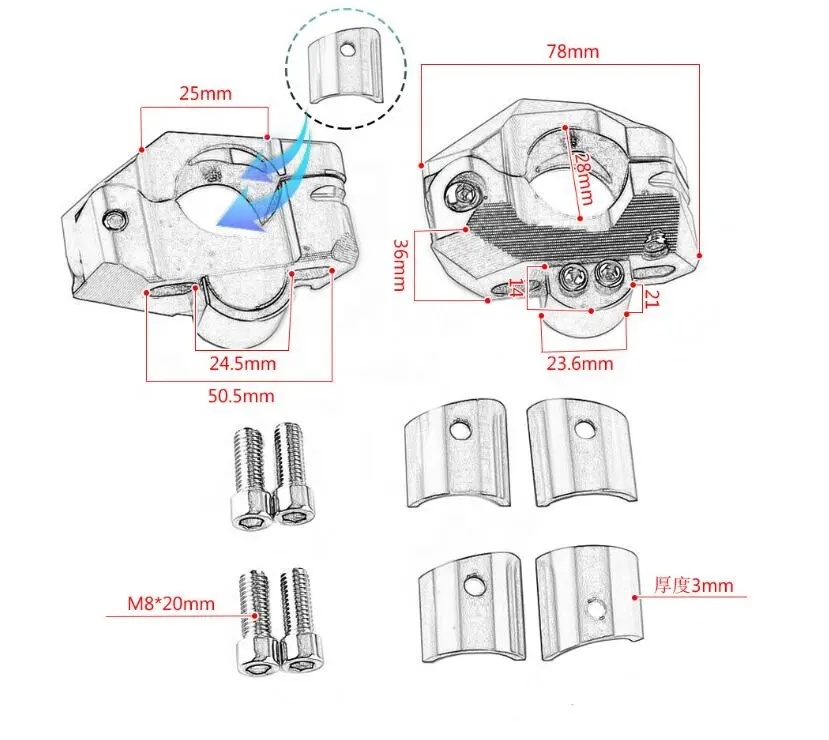 Motocicleta 22mm 28mm HandleBar Montagens Adaptador para Yamaha WR/WR F/RT/TTR/XT/YZ 80 125 250 350 450