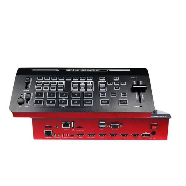 Auto Live Video Switcher 5-CH Stream Record T-bar HD Studio Equipment Video Mixer SD Card & USB for Live Streaming