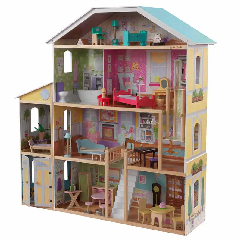 Majestic Mansion Maison de poupée en bois avec accessoires de 34 pièces, ascenseur de travail et garage 2022 Maison de poupée lol de haute qualité