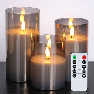 2*AA Battery Operated Flameless Real Wax Votive Pillar Led Glass Candle Remote Control 3D Flame Light Christmas Wedding Home - Product Image 1