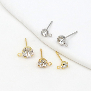 Pendientes de botón con cristales de diamantes de imitación en forma de bola, engaste de garra, plata de ley 925, chapados en oro de 18 quilates, para uso diario, joyería unisex - Product Image 1