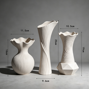 Set di 3 Vasi <span class=keywords><strong>in</strong></span> Ceramica Bianchi Scanalati, Vasi Wabi Sabi per <span class=keywords><strong>Fiori</strong></span> Secchi, Decorazione per Casa e Centrotavola - Product Image 5