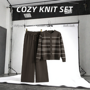 Women's Spring Vintage Casual Solid 2-Piece Canvas Breathable Full Sleeve Bow Collar Above Knee-Length Nylon/Cotton <b>Set</b> - Product Image 2