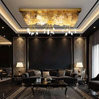 Lustre rectangulaire moderne de luxe côtier avec cadre en acier inoxydable et pétales en cristal pour hôtel, salon et salle à manger