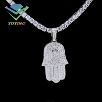 Pendentif Main de Fatma en Moissanite VVS Couleur D, Argent Sterling 925 Plaqué Or 18K, Bijoux Hip Hop, Cadeau