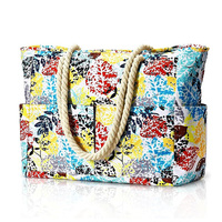 Tas Pantai Wanita Desainer Custom Girls Polyester Anti Air Motif Nanas Bahamas dengan Tali Katun dan Kantong Resleting