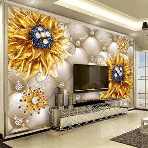 自定义壁画壁纸 3D 欧式风格软包钻石首饰花电视背景家居装饰客厅照片墙纸
