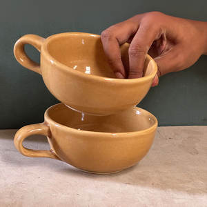 Elegante Taza de Cerámica Hecha a Mano con Diseño de Mostaza Brillante, Reutilizable para Leche, Té, Café, Ideal para el Desayuno Diario - Product Image 2