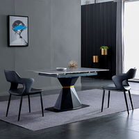 Mobilier moderne de salle à manger rectangulaire 8 places plateau gris en pierre frittée table à manger extensible en marbre