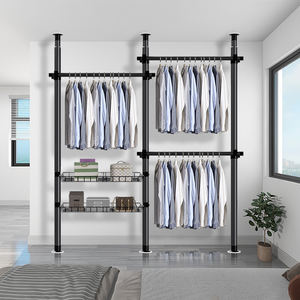 Nieuw Zonder Boor Hotel Stalen Opvouwbare Wasdroogrek Kleding Verplaatsbaar Vloer Tot Plafond Draagbaar Kledingrek - Product Image 2