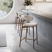 Chaise de bar en bois massif, nouveau style nordique, chaise en tissu de luxe léger, chaises avec dossier pour salon, tabouret de bar haut pour la maison et les cafés