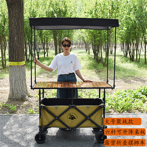 Chariot pliant d'extérieur personnalisé à quatre roues larges, chariot de jardin, chariot de plage et de camping avec pare-soleil amovible, facile à transporter et à ranger - Product Image 5