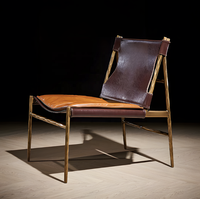 Fauteuil de loisirs forgé à la main de style Mid-Century, chaise de réception pour le thé, fauteuil d'appoint individuel en cuir ciré de designer pour salon