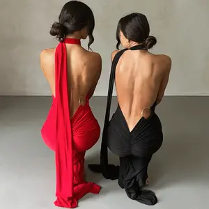 2024 New Fashion Ladies Elegant Party Club Dress Y2K 1 Shoulder Backless Maxi Long Dress Solid Summer Clothing