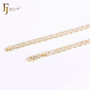 3.3mm+ FJ 팔론 패션 주얼리 리플 해머드 쿠반 커브 체인 14K 골드 투톤 황동 베이스 스플릿 도금 - Product Image 4