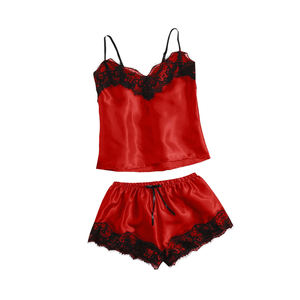 Conjunto de Pijama de Lujo para Mujer, Camiseta y Pantalones Cortos, Tirantes Ajustables, Tela Suave, Ligera, Térmica y Transpirable, Comodidad Nocturna de Verano - Product Image 1