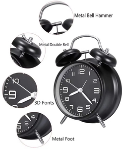 Réveil sonore puissant à double cloche <span class=keywords><strong>de</strong></span> 4 pouces, cadre métallique, cadran 3D avec rétroéclairage, fonctionne sur piles, pour la maison et le bureau - Product Image 5