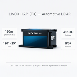 Livox HAP-TX ซีรีส์ ไลดาร์ระยะไกลพิเศษ 150 ม. ระยะตรวจจับ IP67 ความยาวคลื่น 905 นาโนเมตร ความละเอียด 120 HAP (TX) Livox HAP-TX Livox Livox HA - Product Image 1