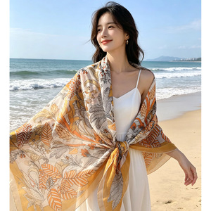 Mediterranean Resort Style Mulberry Silk <b>Chiffon</b> <b>Scarf</b> for Cruise Travel Outfitting - Product Image 1