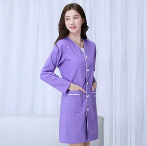 Benutzer definierte LOGO Baumwoll stoff Langarm Krankenhaus uniformen Pink Purple Nursing Lab Mäntel für Frauen für Ärzte und Labor anzüge - Product Image 2