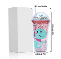 Gobelet en plastique à double paroi transparent avec paillettes, réutilisable pour bubble tea, café et eau, avec couvercle et paille