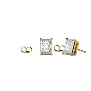 Pendientes Minimalistas con Baño de Oro de 18K y 14K, Corte Radiante, Diamante Cultivado en Laboratorio, Pendientes Solitarios para Mujer, Uso Diario - Product Image 2