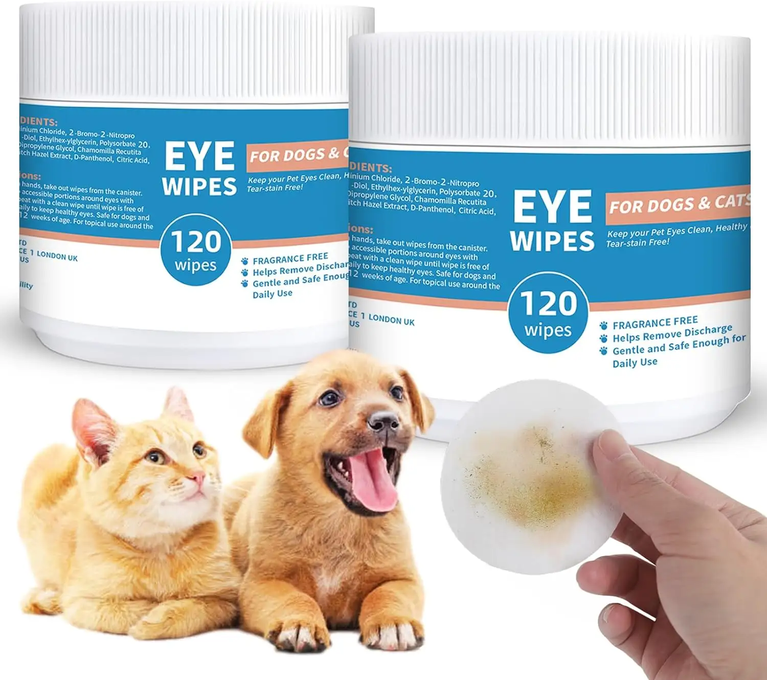 Lingettes nettoyantes pour les yeux des chats ou des chiens Soulagement des allergies Symptômes Yeux secs qui coulent Sans danger pour les petits animaux