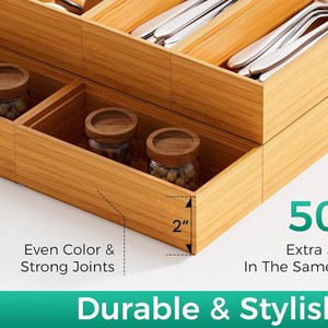 Wooden <b>Drawer</b> <b>Organizer</b> With Compartments For Knife Fork Storage Modern Minimalist Design Stackable <b>Kitchen</b> Utensil Holder - Product Image 4