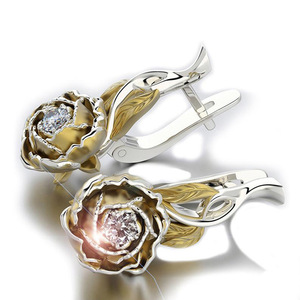Orecchini alla Moda con Fiore di Peonia Bicolore, Design Floreale Elegante, Gioielli Statement, Ear Cuff per Donne - Product Image 5