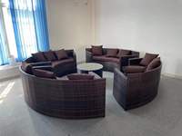 Conjunto de Muebles de Jardín de Mimbre Sintético en Forma de Media Luna para Exteriores, Sofá de Mimbre Sintético Semicircular, Muebles de Jardín de Mimbre