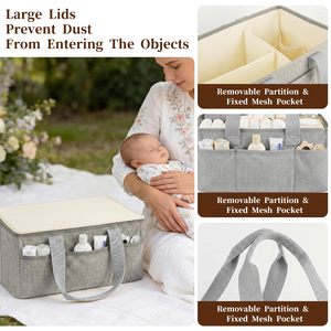 Panier de rangement pliable en velours côtelé gris avec poignée, organiseur de couches pour bébé et rangement quotidien - Product Image 4