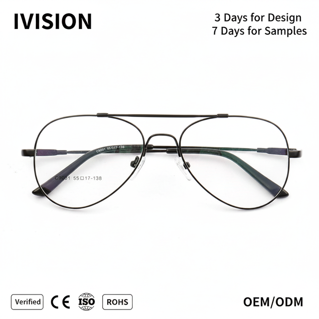 Memory Metal Piolt Eyeglasses Frame Vintage Oversized Double Bridge Optical Glasses Frame for Prescription Lenses Wholesale