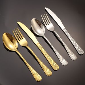 Ensemble de couverts en acier inoxydable avec motif floral, couteaux, fourchettes, cuillères pour dîner de mariage - Product Image 3
