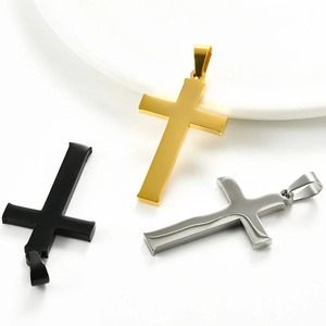 Collier pendentif croix simple en acier inoxydable, couleur argent, or, noir, pour hommes et femmes, bijoux religieux chrétiens, charmes de prière - Product Image 3