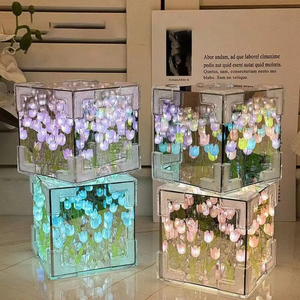 Luz de Noche Decorativa con Espejo Infinito de Tulipanes <span class=keywords><strong>para</strong></span> Habitación, Material <span class=keywords><strong>para</strong></span> Lámpara de Tulipanes Hecha a Mano DIY, Lámpara Mágica Cuadrada de Flores de Tulipán Artificiales - Product Image 3